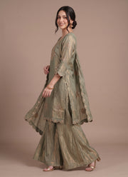 Diwali Frendy Silk Palazzo Suit – Sequin Embroidered Kurti with Scalloped Dupatta 7