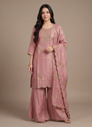 Diwali Frendy Silk Palazzo Suit – Sequin Embroidered Kurti with Scalloped Dupatta 1