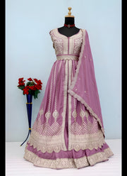 Diwali Front Slit Anarkali Lehenga – Chinon Embroidered Gown with Belt, Lehenga & Dupatta 6