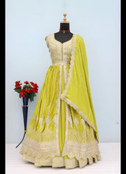 Diwali Front Slit Anarkali Lehenga – Chinon Embroidered Gown with Belt, Lehenga & Dupatta 2