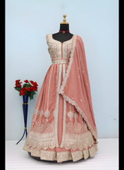 Diwali Front Slit Anarkali Lehenga – Chinon Embroidered Gown with Belt, Lehenga & Dupatta 14
