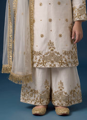 White Gharara Suit for Girls – Fendi Silk Kurti, Gharara & Lace Dupatta 7