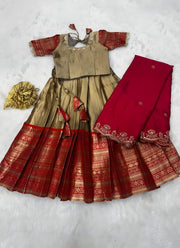 Diwali Pattu Lehenga for Girls – Zari Woven Silk with Contrast Border & Silk Dupatta 3