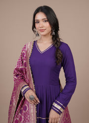 Diwali Gota Lace Tiered Gown – 12m Flare Rayon Gown with Jacquard Dupatta 4
