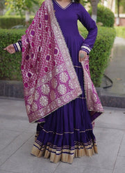 Diwali Gota Lace Tiered Gown – 12m Flare Rayon Gown with Jacquard Dupatta 2