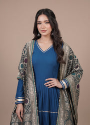 Diwali Gota Lace Tiered Gown – 12m Flare Rayon Gown with Jacquard Dupatta 8