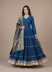 Diwali Gota Lace Tiered Gown – 12m Flare Rayon Gown with Jacquard Dupatta 5
