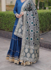 Diwali Gota Lace Tiered Gown – 12m Flare Rayon Gown with Jacquard Dupatta 6