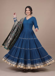 Diwali Gota Lace Tiered Gown – 12m Flare Rayon Gown with Jacquard Dupatta 7