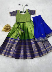 Diwali Pattu Lehenga for Girls – Zari Woven Silk with Contrast Border & Silk Dupatta 6