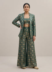 Jacquard Blazer Palazzo Set – Gold Floral Brocade Crop Top, Blazer & Flared Palazzo 5