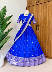 Diwali Half Saree Lehenga – Soft Silk Zari Woven Langa Voni with Embroidered Vichitra Dupatta 6