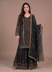Diwali Heavy Georgette Kurti Palazzo Set – Sequin Lattice Kurti with Flared Palazzo & Dupatta 17