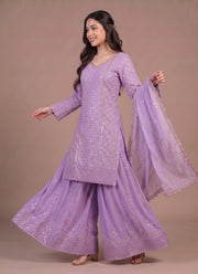 Diwali Heavy Georgette Kurti Palazzo Set – Sequin Lattice Kurti with Flared Palazzo & Dupatta 15