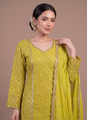 Diwali Heavy Georgette Kurti Palazzo Set – Sequin Lattice Kurti with Flared Palazzo & Dupatta 4