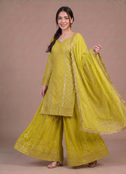Diwali Heavy Georgette Kurti Palazzo Set – Sequin Lattice Kurti with Flared Palazzo & Dupatta 3
