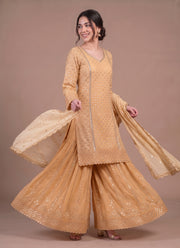 Diwali Heavy Georgette Kurti Palazzo Set – Sequin Lattice Kurti with Flared Palazzo & Dupatta 11