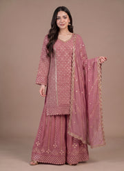 Diwali Heavy Georgette Kurti Palazzo Set – Sequin Lattice Kurti with Flared Palazzo & Dupatta 5