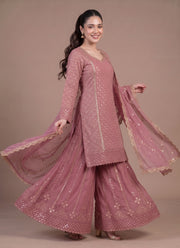 Diwali Heavy Georgette Kurti Palazzo Set – Sequin Lattice Kurti with Flared Palazzo & Dupatta 7