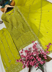 Diwali Heavy Georgette Kurti Palazzo Set – Sequin Lattice Kurti with Flared Palazzo & Dupatta 2