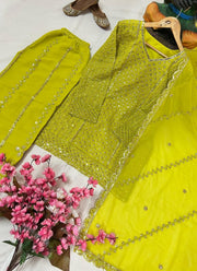 Diwali Heavy Georgette Kurti Palazzo Set – Sequin Lattice Kurti with Flared Palazzo & Dupatta 25