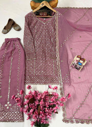 Diwali Heavy Georgette Kurti Palazzo Set – Sequin Lattice Kurti with Flared Palazzo & Dupatta 6