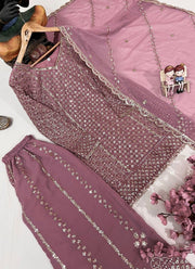 Diwali Heavy Georgette Kurti Palazzo Set – Sequin Lattice Kurti with Flared Palazzo & Dupatta 26
