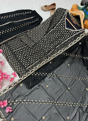 Diwali Heavy Georgette Kurti Palazzo Set – Sequin Lattice Kurti with Flared Palazzo & Dupatta 31