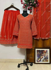 Diwali Heavy Georgette Kurti Palazzo Set – Sequin Lattice Kurti with Flared Palazzo & Dupatta 33
