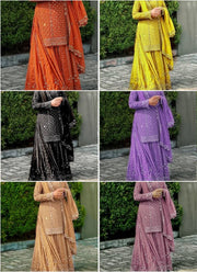 Diwali Heavy Georgette Kurti Palazzo Set – Sequin Lattice Kurti with Flared Palazzo & Dupatta 34