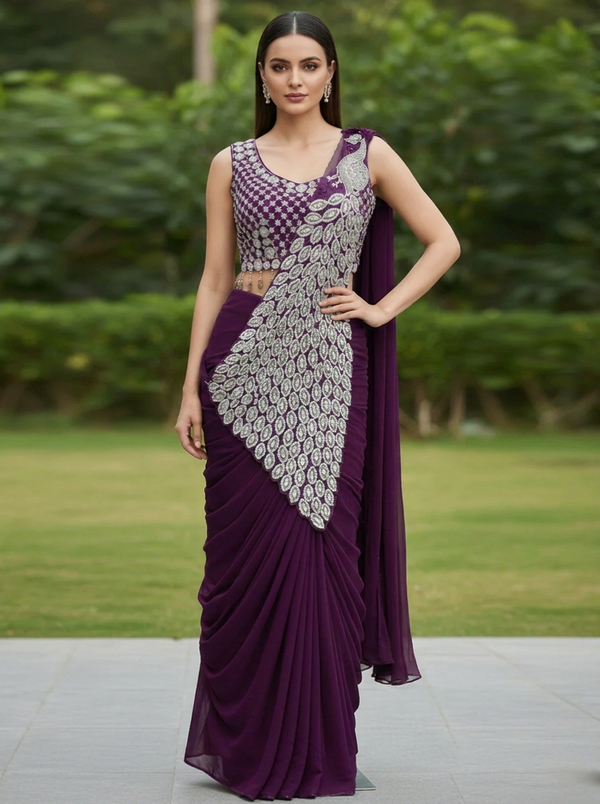 Georgette Saree – Embroidery Sequence Work, Ready to Wear