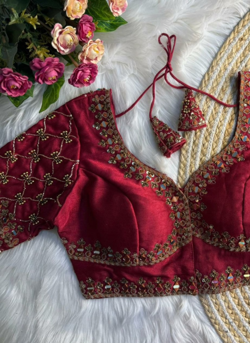 Italian Silk Women’s Blouse with Jari, Sequins & Beads Work (Front‑Open Design)