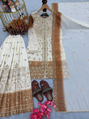 Diwali Ivory & Brown Shaded Georgette Palazzo Suit – Heavy Sequin Mandala Embroidery with Dupatta 3