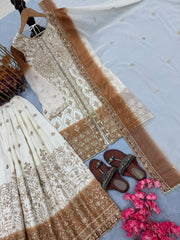 Diwali Ivory & Brown Shaded Georgette Palazzo Suit – Heavy Sequin Mandala Embroidery with Dupatta 4
