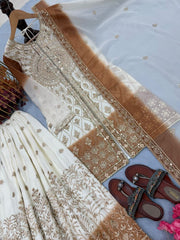Diwali Ivory & Brown Shaded Georgette Palazzo Suit – Heavy Sequin Mandala Embroidery with Dupatta 5