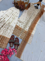 Diwali Ivory & Brown Shaded Georgette Palazzo Suit – Heavy Sequin Mandala Embroidery with Dupatta 6