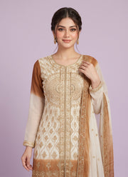Diwali Ivory & Brown Shaded Georgette Palazzo Suit – Heavy Sequin Mandala Embroidery with Dupatta 2