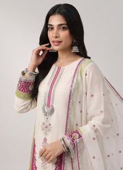 Diwali Ivory Roman Silk Embroidered Suit – Pakistani Style Kurti with Sequin Panel, Pants & Dupatta 2