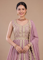 Diwali Front Slit Anarkali Lehenga – Chinon Embroidered Gown with Belt, Lehenga & Dupatta 8