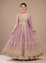 Diwali Front Slit Anarkali Lehenga – Chinon Embroidered Gown with Belt, Lehenga & Dupatta 5
