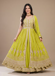 Diwali Front Slit Anarkali Lehenga – Chinon Embroidered Gown with Belt, Lehenga & Dupatta 1