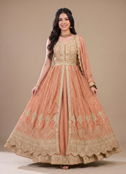 Diwali Front Slit Anarkali Lehenga – Chinon Embroidered Gown with Belt, Lehenga & Dupatta 13