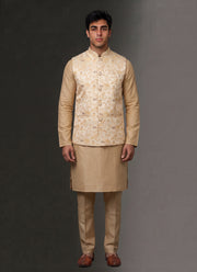 Diwali Jacquard Koti Kurta Pajama Set for Men – Silk Kurta Pyjama with Heavy Jacquard Nehru Jacket 29