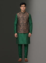 Diwali Jacquard Koti Kurta Pajama Set for Men – Silk Kurta Pyjama with Heavy Jacquard Nehru Jacket 5