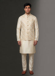 Diwali Jacquard Koti Kurta Pajama Set for Men – Silk Kurta Pyjama with Heavy Jacquard Nehru Jacket 17