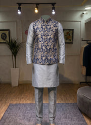 Diwali Jacquard Koti Kurta Pajama Set for Men – Silk Kurta Pyjama with Heavy Jacquard Nehru Jacket 26