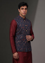 Diwali Jacquard Koti Kurta Pajama Set for Men – Silk Kurta Pyjama with Heavy Jacquard Nehru Jacket 36