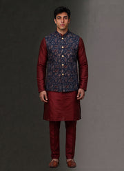 Diwali Jacquard Koti Kurta Pajama Set for Men – Silk Kurta Pyjama with Heavy Jacquard Nehru Jacket 33