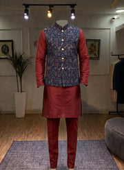Diwali Jacquard Koti Kurta Pajama Set for Men – Silk Kurta Pyjama with Heavy Jacquard Nehru Jacket 34