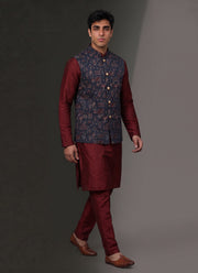 Diwali Jacquard Koti Kurta Pajama Set for Men – Silk Kurta Pyjama with Heavy Jacquard Nehru Jacket 35